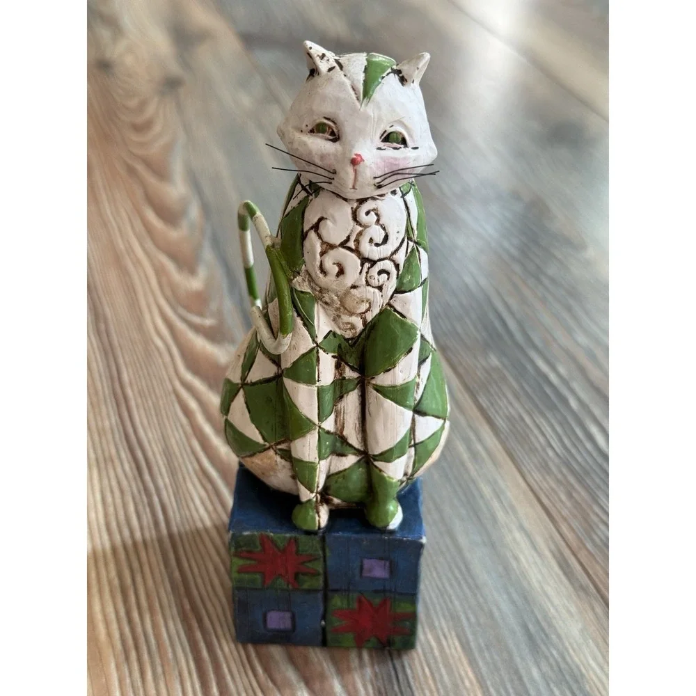 Jim Shore Heartwood Creek Enesco 2003 Vtg Felicity Green Cat Figurine Whimsical